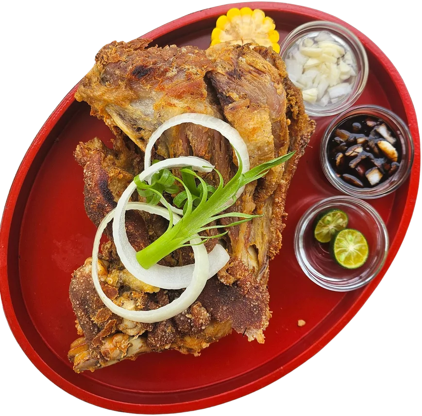 Crispy pata on a red tray